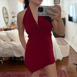 Vintage Elegant Red Halter Dress 🦢